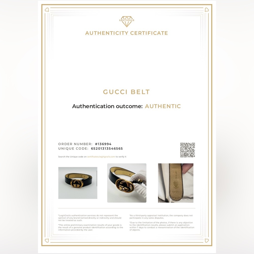 Authentic 65-26 Gucci Black and Gold Leather Belt with Iconic GG Buckle